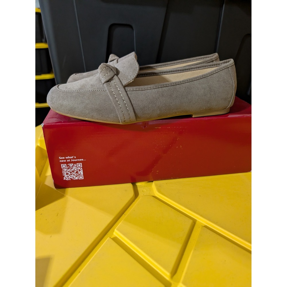 Journee Collection Marci-WD Taupe Faux Suede Knotted Flat Loafers Wide Width 9WD